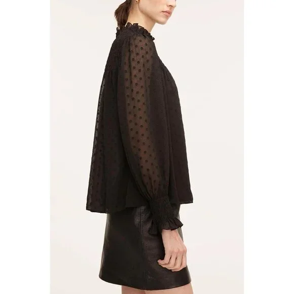 Rebecca Taylor Blouse Mock Neck Top Puff Sleeve Black Size XS New With Tag - Picture 4 of 4